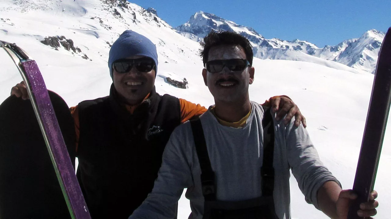 Surender Mahant uses sunscreen when skiing in alpine ski mountaineering