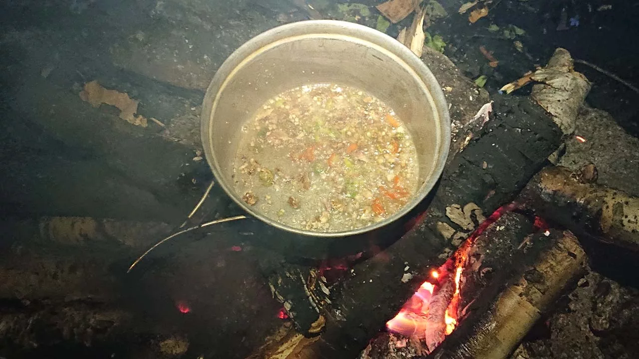 Cooking Sparassis in Wilderness Survival Skills Course