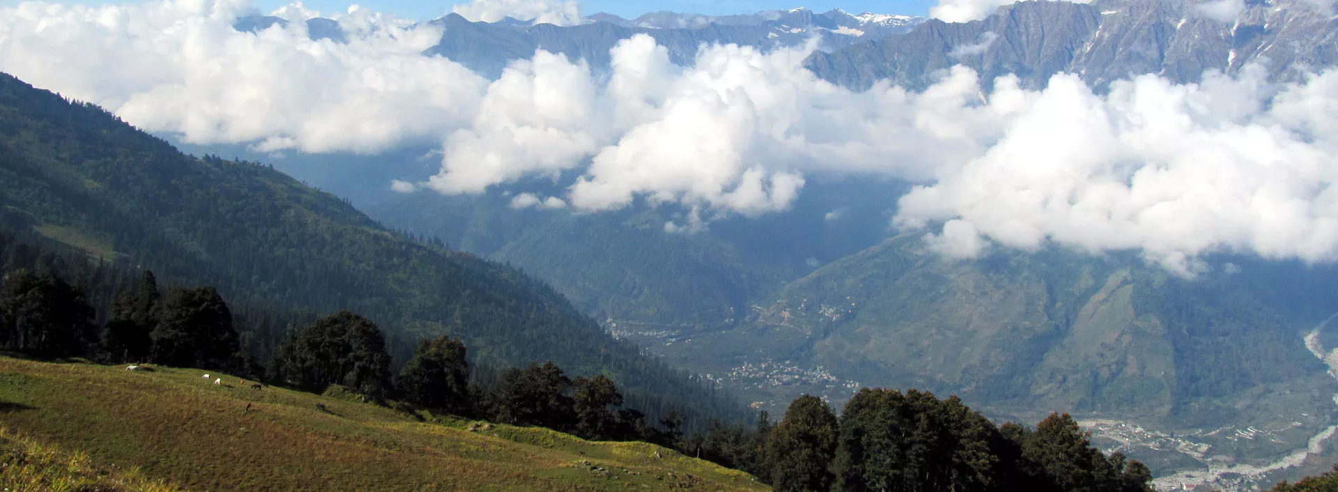 View of Manali Valley with Cumulus Clouds from Bhrigu Lake Trek