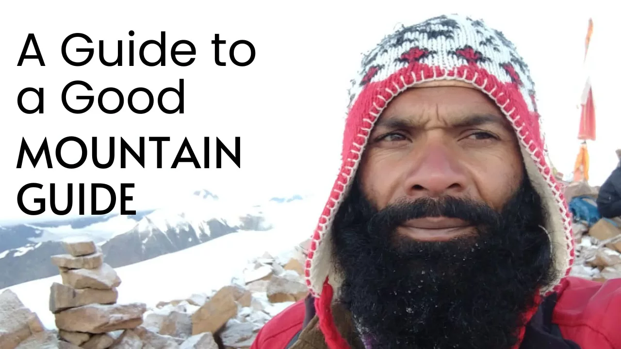 mountain guide Umesh Raina in beard and woolen cap poster reads a guide to a mountain guide