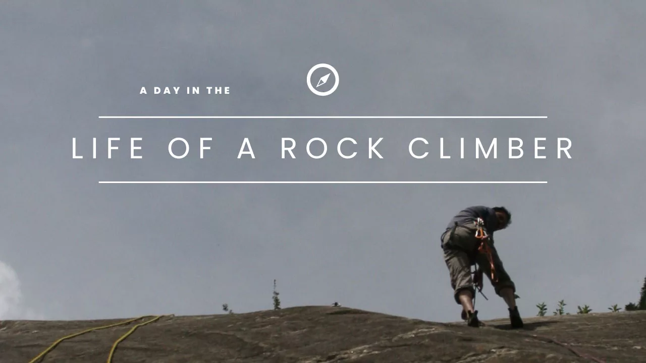 ada guide inspecting a rock anchor after establishing a rock climbing line on the route poster reads a day in the life of a rock climber