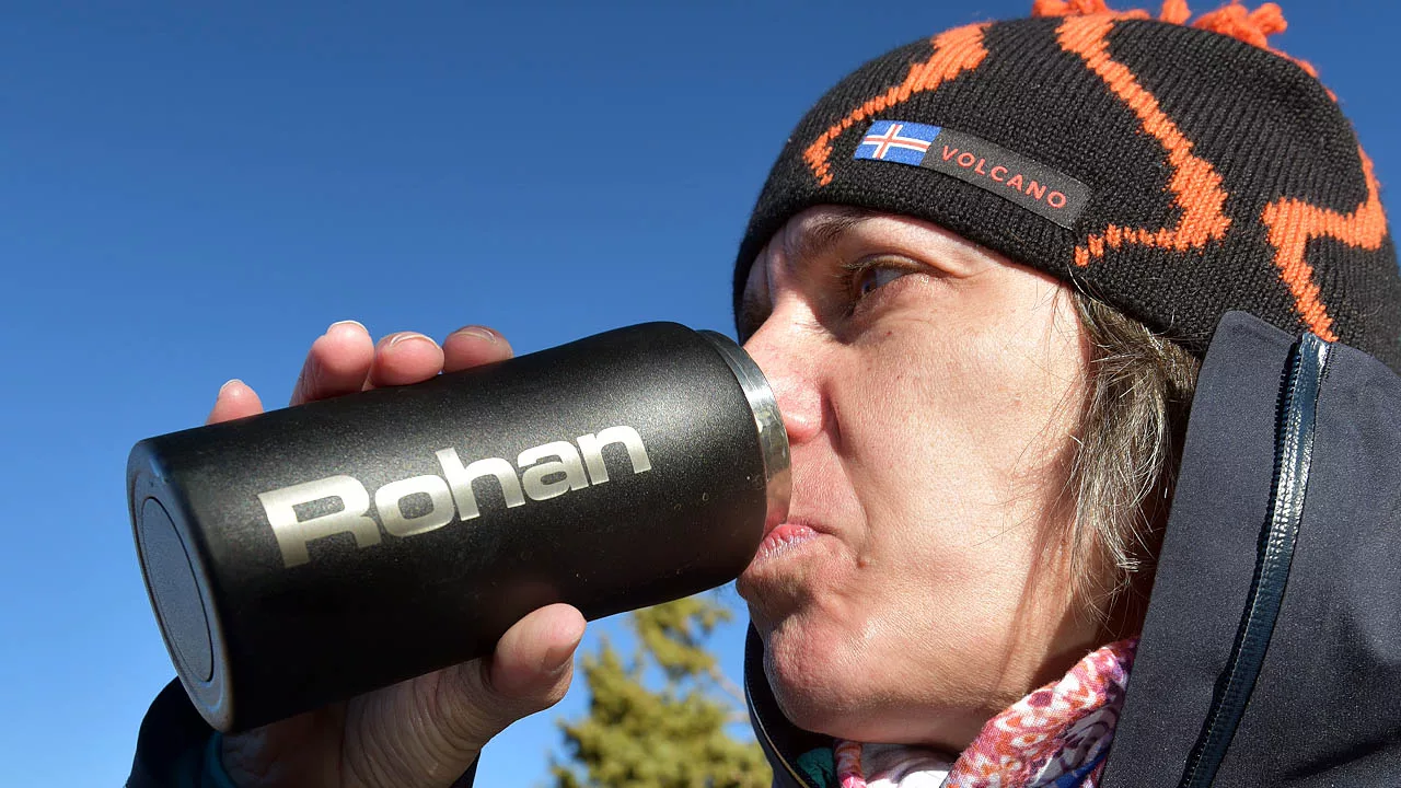 helen menhinick sipping water from rohan water bottle