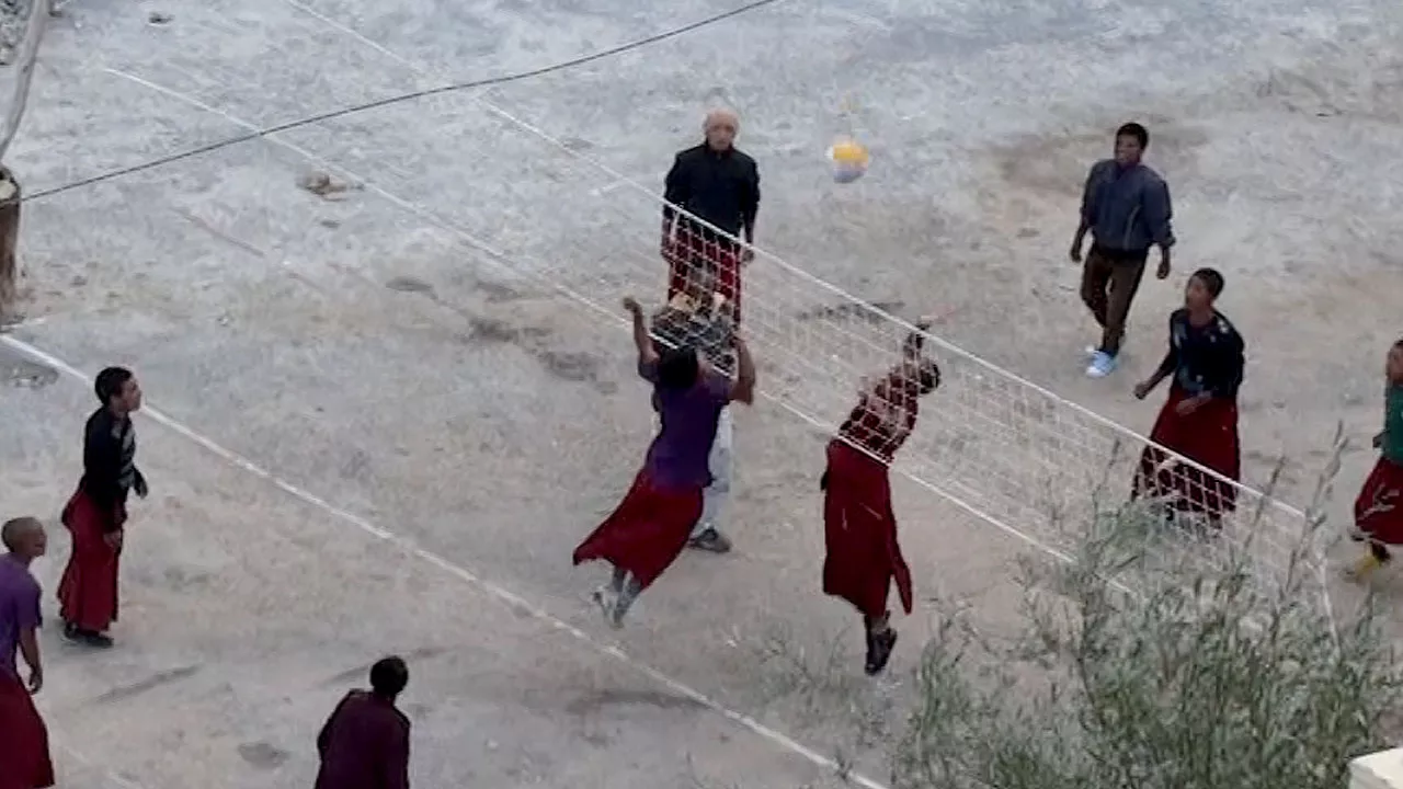 Tibetan playing volleyball in Dharamshala