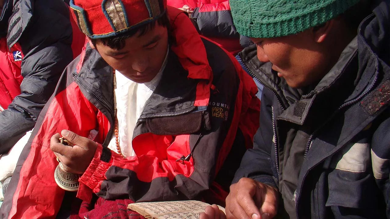 A Tibetan monk performs a ritual