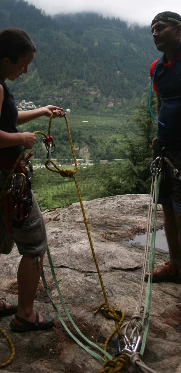 During a rock climbing training, a climber learns belay escape techniques
