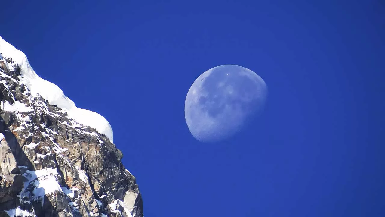Moon Behind Hanuman Tibba Peak