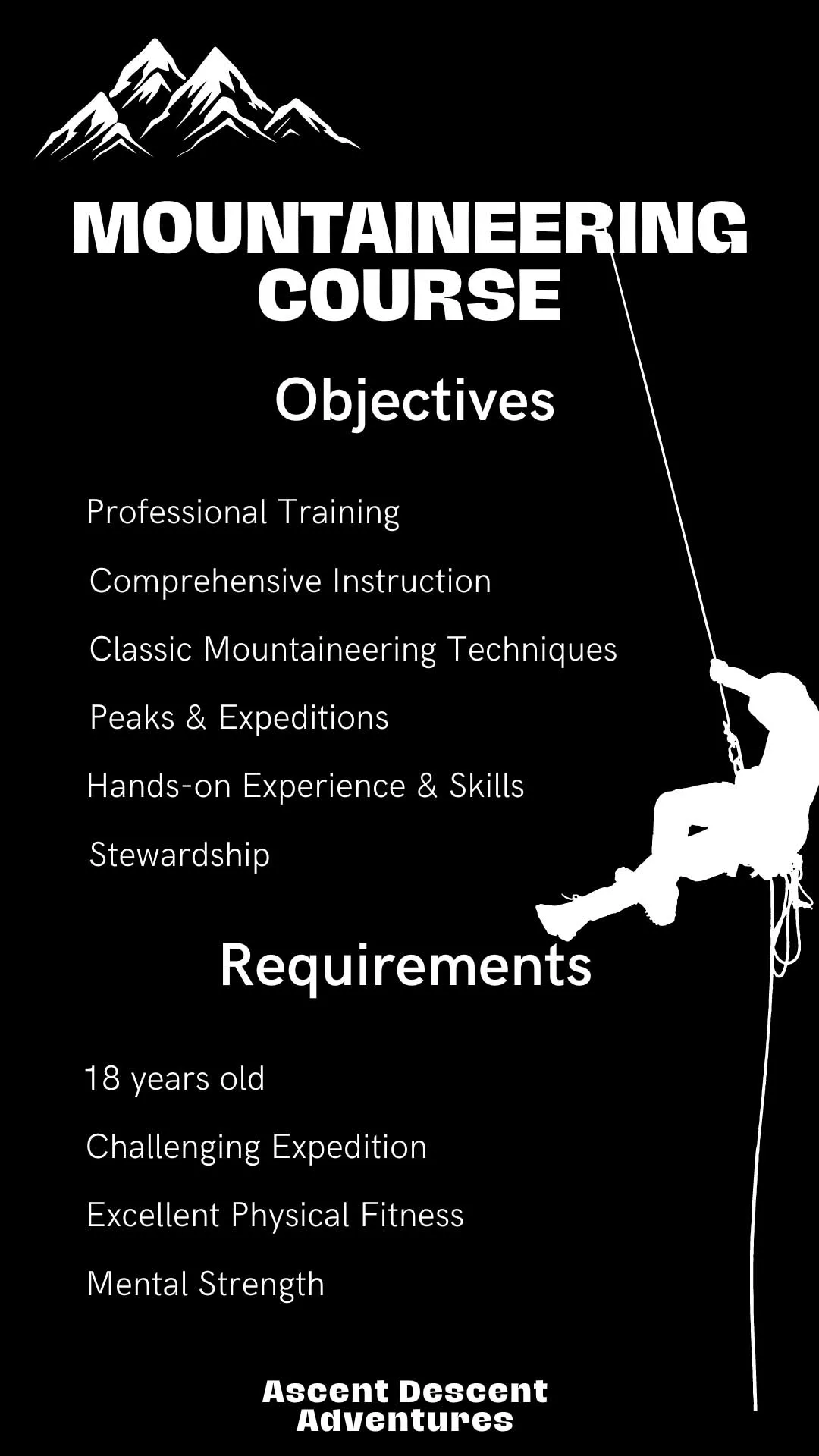 Mountaineering Course Objectives and Requirements 