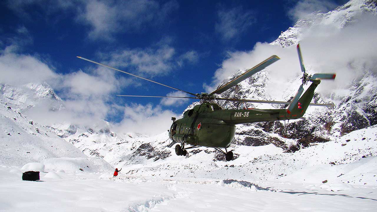 Nepal Army Rescue Helicopter at Makalu Base Camp