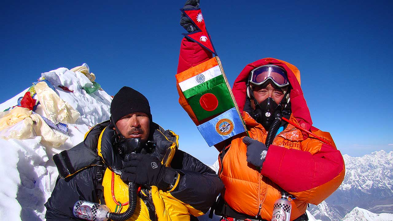Sub Neel Chand and Kusang Sherpa at summit of Mt. Makalu 2009