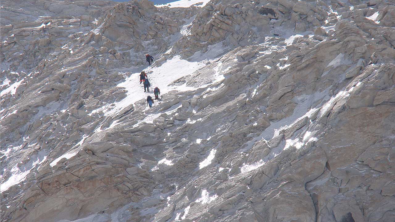 Team climbs mixed terrain towards Summit Camp Makalu 