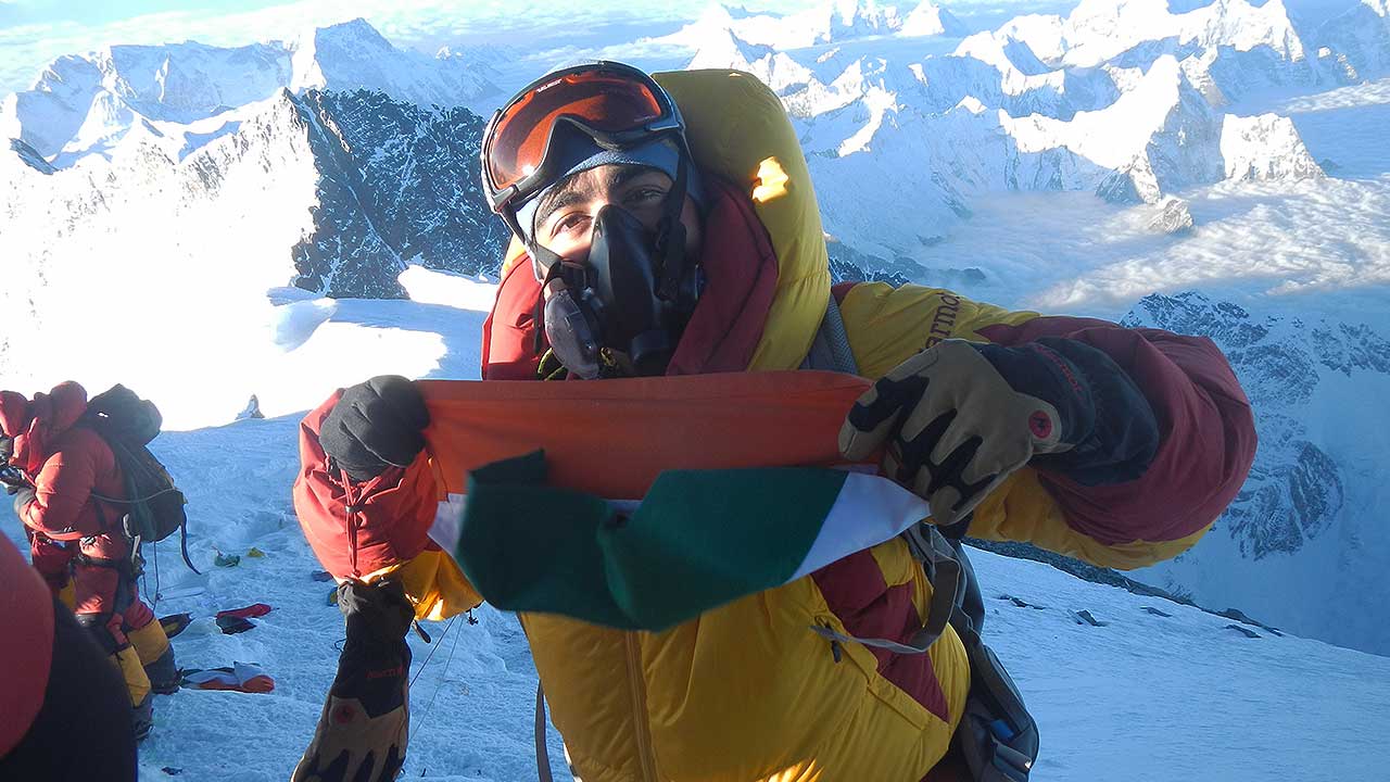 India's flag being flown by Ajay Sohal atop Mount Everest