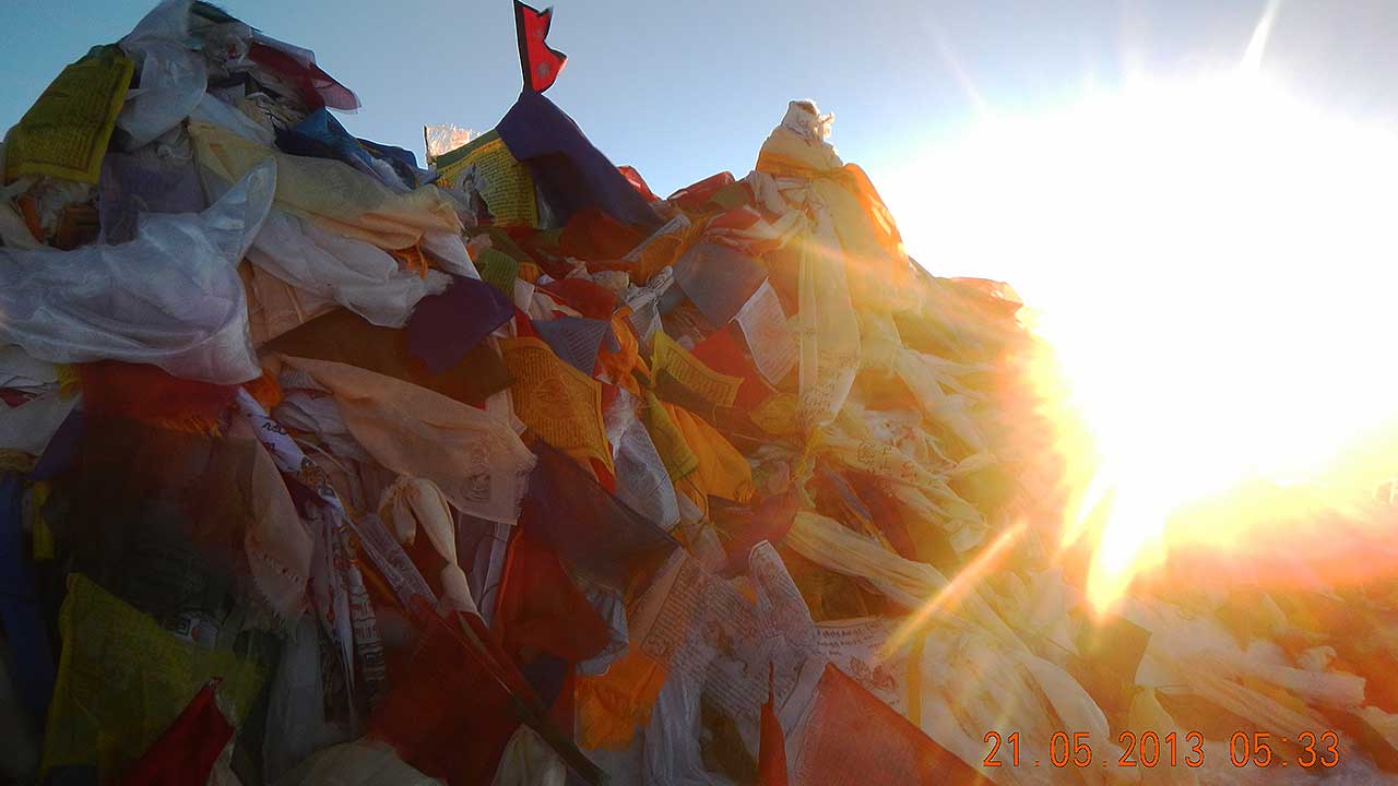 Sun rising atop Mount Everest
