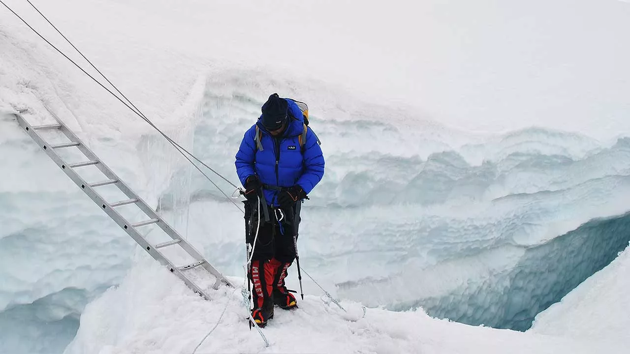 Powell Sharma crevasse crossing Khumbu glacier