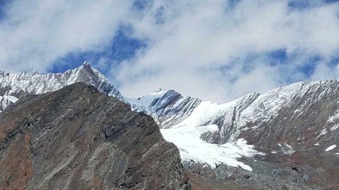 Distant view of Ladakhi Peak (5,342 m) in the center of the Pir Panjal Range near Manali
